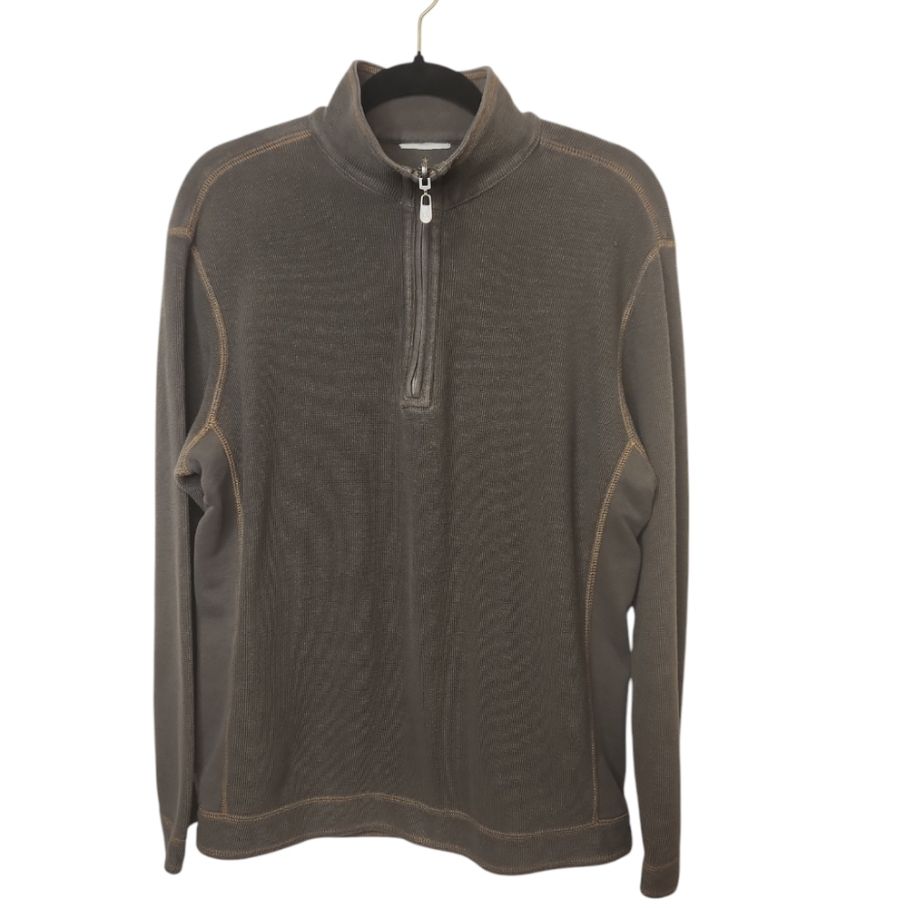 Tommy Bahama Men's Taupe Long Sleeve Half Zip Sweater Size LG